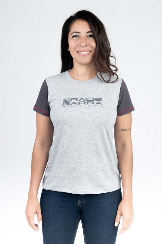 Camiseta Feminina Colorblock - Cinza